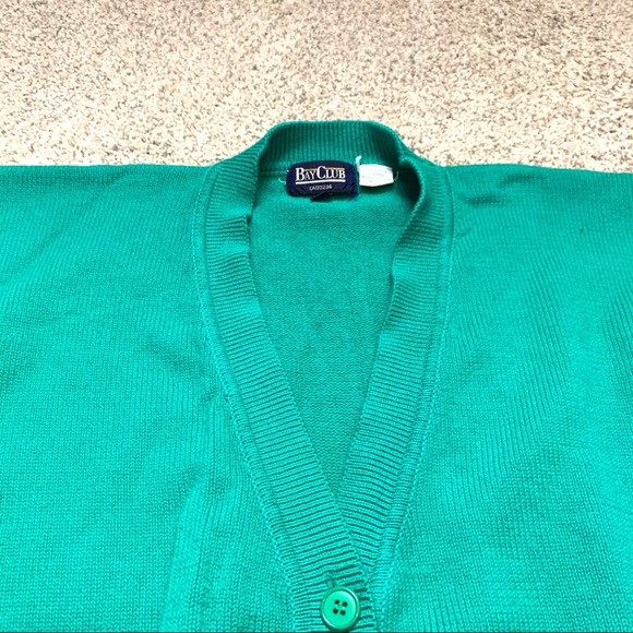 1980s Vintage Bay Club Men’s Green Cardigan Sweater Sz M - Picture 11 of 14
